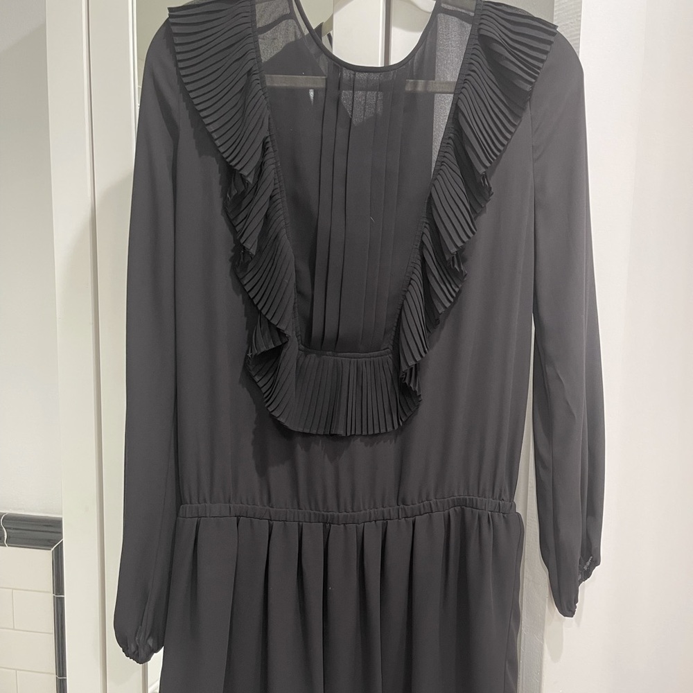 BCBG black long sleeve dress with cinched waist